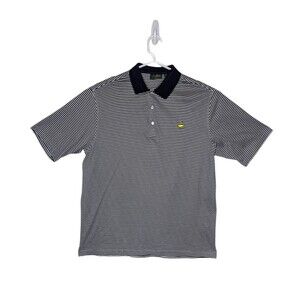 Amen Corner Masters Mens XL Navy Blue Striped Golf Polo Shirt Pima Cotton